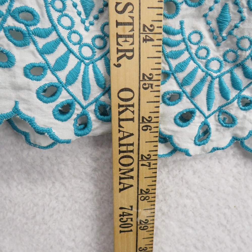 Chicos Shirt Womens Large Teal Embroidered Eyelet Boho Peasant Short Sleeve‎ - Picture 8 of 8